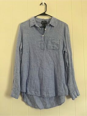 Jones New York Powder Blue Long-Sleeve 100% Linen Pullover Shirt
